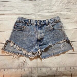 Levi's 517 Boot Cut Jeans Blue Denim Cut off Raw Hem Shorts Women's Size 29‎